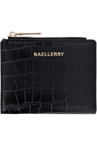 Portofel  Bifold Mic Negru Din Imitație De Piele Lăcuită Cu Model Piele De Crocodil De Dimensiunea 9.5*11.5*3cm