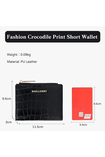Portofel  Bifold Mic Negru Din Imitație De Piele Lăcuită Cu Model Piele De Crocodil De Dimensiunea 9.5*11.5*3cm