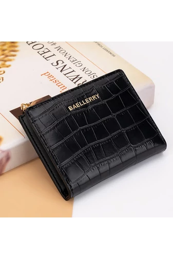 Portofel  Bifold Mic Negru Din Imitație De Piele Lăcuită Cu Model Piele De Crocodil De Dimensiunea 9.5*11.5*3cm