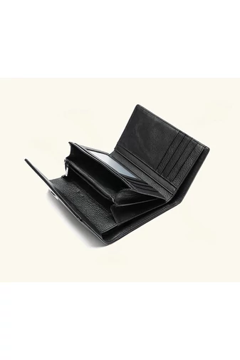Portofel Elegant Negru Bonluo Din Piele Naturală Lăcuita Cu Design Model Piatra (14*10cm)