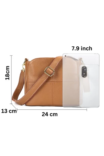 Geantă Crossbody Si De Mână Maro Bonluo Din Piele Naturală Dimensiune (18*24*13cm)