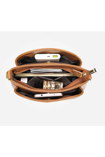 Geantă Crossbody Si De Mână Maro Bonluo Din Piele Naturală Dimensiune (18*24*13cm)