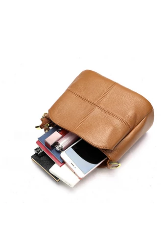 Geantă Crossbody Si De Mână Maro Bonluo Din Piele Naturală Dimensiune (18*24*13cm)