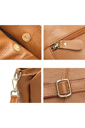 Geantă Crossbody Si De Mână Maro Bonluo Din Piele Naturală Dimensiune (18*24*13cm)