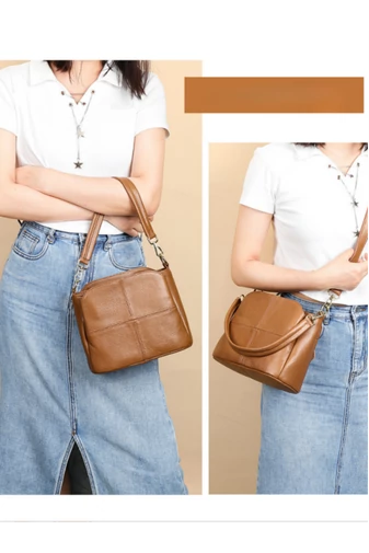Geantă Crossbody Si De Mână Maro Bonluo Din Piele Naturală Dimensiune (18*24*13cm)