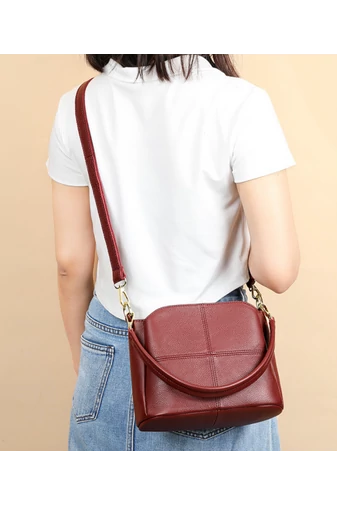 Geantă Crossbody Si De Mână Rosie Bonluo Din Piele Naturală Dimensiune (18*24*13cm)