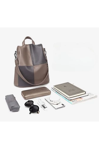 Rucsac Bonluo Elegant Khaki Cu Gri Din Piele Ecologica Dimensiune (33*32*14cm)