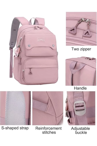 Ghiozdan Roz Închis Bonluo Din Poliester Impermeabil Cu Breloc Atașat De Dimensiunea 45*31*19cm
