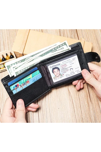 Portofel Bărbați Bonluo Negru Din Piele Naturală Extensibil 11.5*9.5*1.5cm