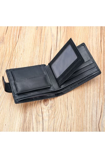 Portofel Bărbați Bonluo Negru Din Piele Naturală Extensibil 11.5*9.5*1.5cm