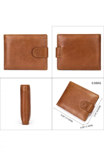 Portofel Bărbați Bonluo Maro Din Piele Naturală Extensibil 11.5*9.5*1.5cm