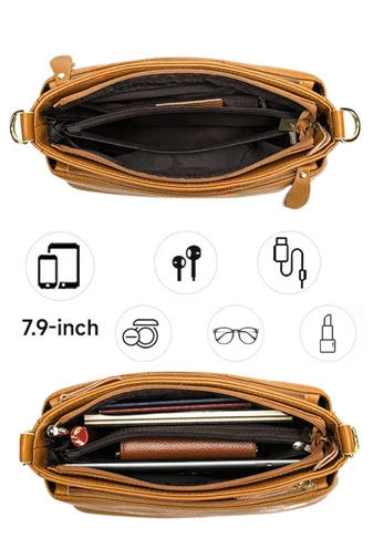 Geantă Crossbody Bonluo Maro Din Piele Naturală Cu Bretea Ajustabilă 17*27*11cm