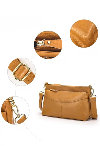 Geantă Crossbody Bonluo Maro Din Piele Naturală Cu Bretea Ajustabilă 17*27*11cm