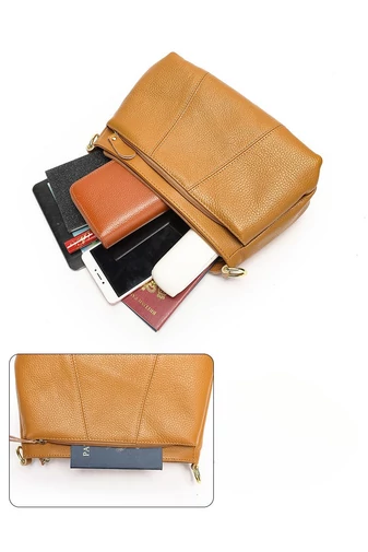 Geantă Crossbody Bonluo Maro Din Piele Naturală Cu Bretea Ajustabilă 17*27*11cm