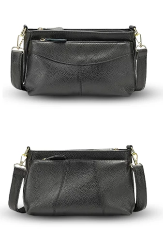 Geantă Crossbody Bonluo Negru Din Piele Naturală Cu Bretea Ajustabilă (17*27*11cm)