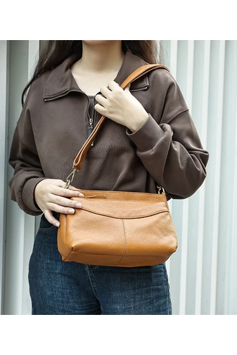 Geantă Crossbody Bonluo Maro Din Piele Naturală Cu Bretea Ajustabilă 17*27*11cm