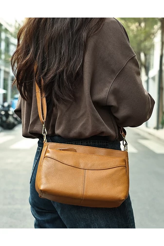 Geantă Crossbody Bonluo Maro Din Piele Naturală Cu Bretea Ajustabilă 17*27*11cm