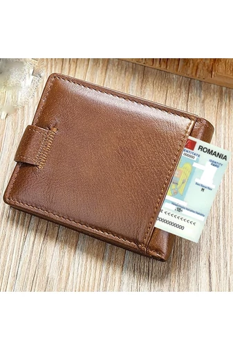 Portofel Bărbați Bonluo Maro Din Piele Naturală Extensibil 11.5*9.5*1.5cm