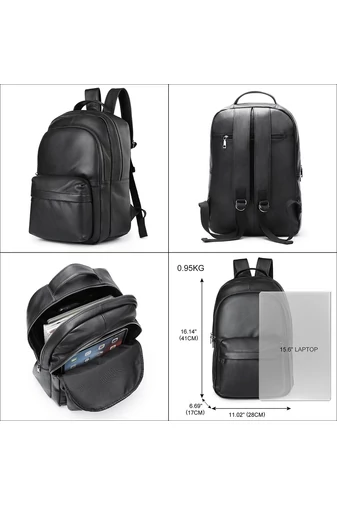 Rucsac Unisex Bonluo Negru Din Piele Naturala Cu Spațiu Pentru Laptop 15.6 inch 41*28*17cm
