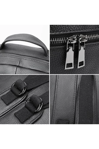 Rucsac Unisex Bonluo Negru Din Piele Naturala Cu Spațiu Pentru Laptop 15.6 inch 41*28*17cm