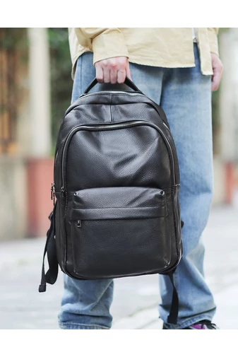 Rucsac Unisex Bonluo Negru Din Piele Naturala Cu Spațiu Pentru Laptop 15.6 inch 41*28*17cm