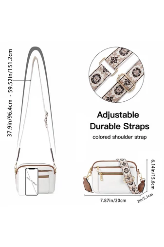 Geanta Crossbody Alba Cu Maro Bretea Reglabila Din PU 20*15,6*5,1cm Bonulo