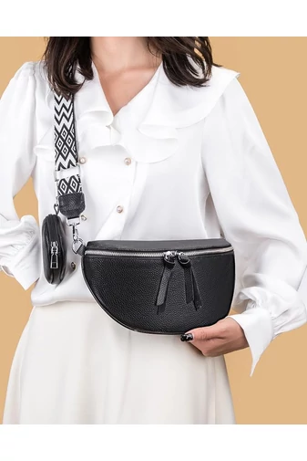 Geantă Crossbody Neagră Din Piele Naturală Cu Portofel Detasabil Versatilă 26*15*cm Bonluo