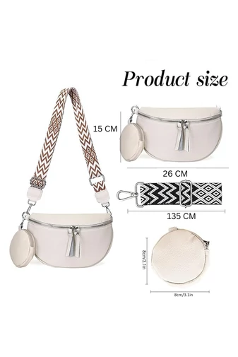 Geantă Crossbody Alba Din Piele Naturală Cu Portofel Detasabil Versatilă 26*15*cm Bonluo