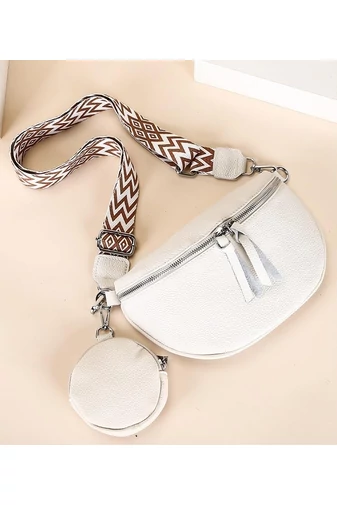 Geantă Crossbody Alba Din Piele Naturală Cu Portofel Detasabil Versatilă 26*15*cm Bonluo