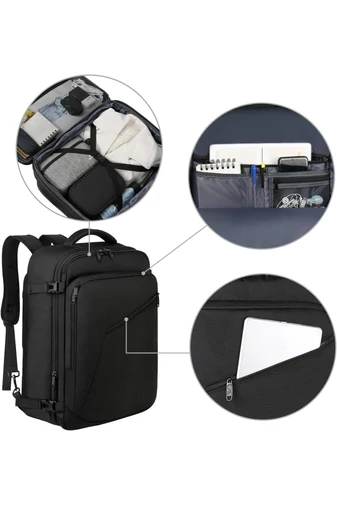 Rucsac Bonluo Negru Multifuncțional Extensibil Ideal Pentru Călătorii Dimensiune Wizz-air Bagaj De Mână (50*34*17cm)
