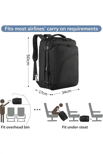 Rucsac Bonluo Negru Multifuncțional Extensibil Ideal Pentru Călătorii Dimensiune Wizz-air Bagaj De Mână (50*34*17cm)