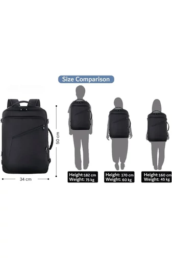 Rucsac Bonluo Negru Multifuncțional Extensibil Ideal Pentru Călătorii Dimensiune Wizz-air Bagaj De Mână (50*34*17cm)
