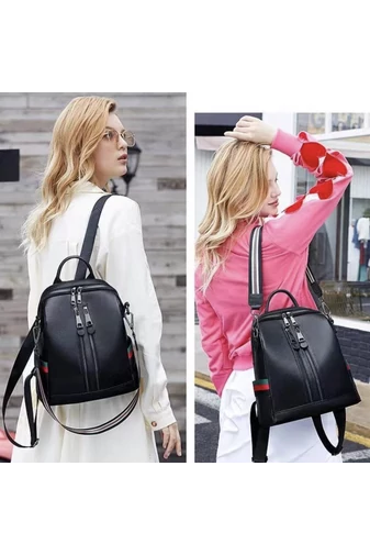 Rucsac Dama Din Piele Naturală Multifuncțional Bonluo Negru 30*30*15cm