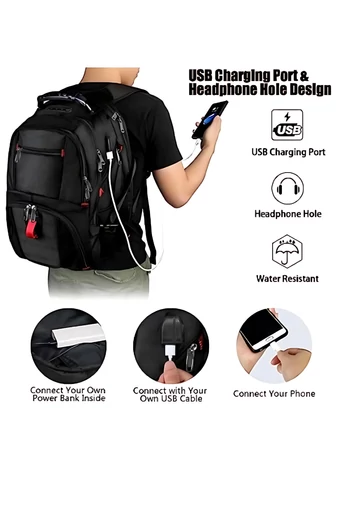 Rucsac Multifuncțional Impermeabil Cu Port USB Compartiment Laptop Și Multe Buzunare 48*34*24 cm