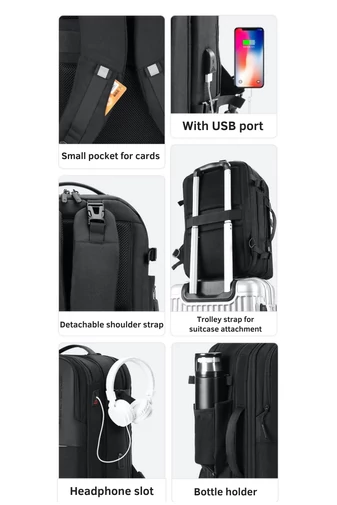 Arctic Hunter Rucsac Negru Multifucțional 2în1 Business Și Călătorii, Cu Parte Detașabilă, Dimensiunea 45*30*20 cm