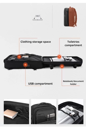 Arctic Hunter Rucsac Negru Multifucțional 2în1 Business Și Călătorii, Cu Parte Detașabilă, Dimensiunea 45*30*20 cm