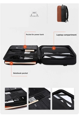 Arctic Hunter Rucsac Negru Multifucțional 2în1 Business Și Călătorii, Cu Parte Detașabilă, Dimensiunea 45*30*20 cm