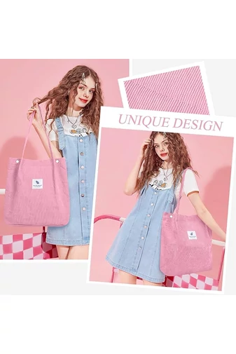 Geantă Tote Stil Sacosă Casual Pânză Roz Bonluo Spațioasă Rezistentă Și Elegantă 38*35*11cm