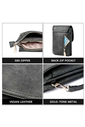 Geanta Crossbody Din Pu Negru Bonluo Cu Buzunare Multiple Curea Reglabilă 20*13*3