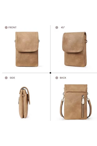 Geanta Crossbody Din Pu Maro Deschis Bonluo Cu Buzunare Multiple Curea Reglabilă 20*13*3
