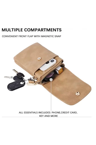 Geanta Crossbody Din Pu Maro Deschis Bonluo Cu Buzunare Multiple Curea Reglabilă 20*13*3
