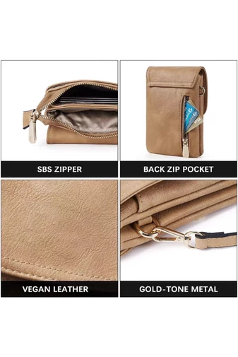 Geanta Crossbody Din Pu Maro Deschis Bonluo Cu Buzunare Multiple Curea Reglabilă 20*13*3