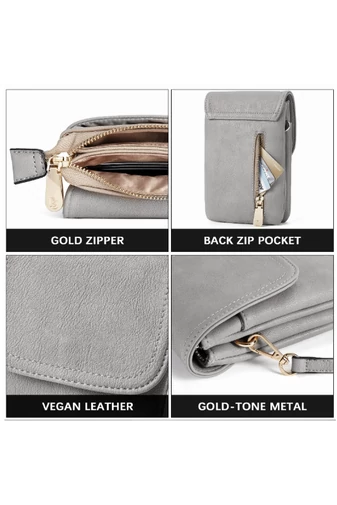 Geanta Crossbody Din Pu Gri Bonluo Cu Buzunare Multiple Curea Reglabilă 20*13*3