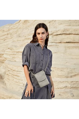 Geanta Crossbody Din Pu Gri Bonluo Cu Buzunare Multiple Curea Reglabilă 20*13*3