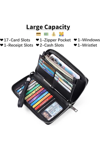 Portofel Damă Multifuncțional Negru Din PU Cu Fermuar Și Curea de Mână 22x12x3 cm Bonluo