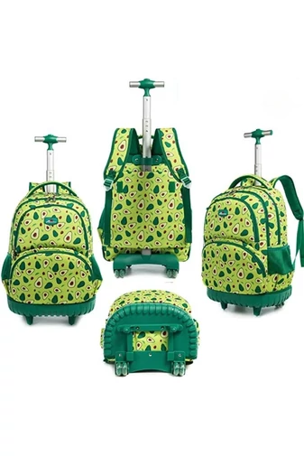 Set Ghizdan 3în1 Cu Roți Încorporate Bonluo Verde Model Avocado Cu Gentă De Pânz Și Penar 40*35*25cm