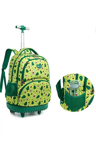 Set Ghizdan 3în1 Cu Roți Încorporate Bonluo Verde Model Avocado Cu Gentă De Pânz Și Penar 40*35*25cm
