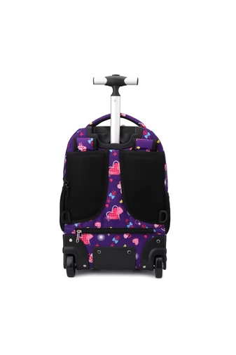 Bonluo Ghiozdan Pe Roți Mov Cu Model Inimi Calitate Premium Din Material Impermeabil Dimensiune 48*31*21cm