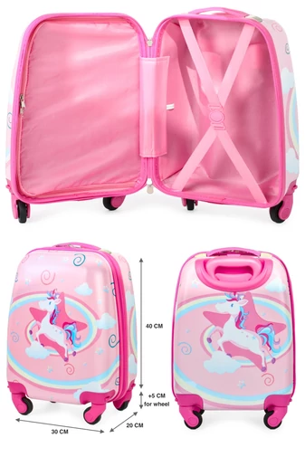 Troler Wizzair Ryanair Roz Pentru Copii Cu Unicorn  ABS /Compozitie Pc 40x30x20cm Roti Detașabile