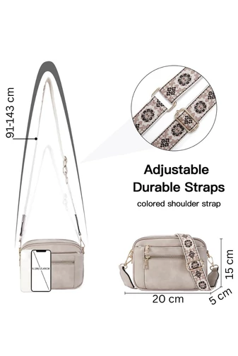 Geanta Crossbody Crem Bretea Reglabila Din PU 20*15,6*5,1cm Bonulo